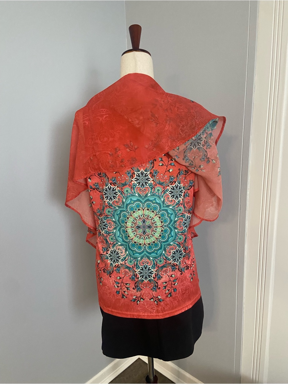Masseys women’s Coral Tunic with kaftan teal Medallion Print with inner L EUC - Picture 8 of 16